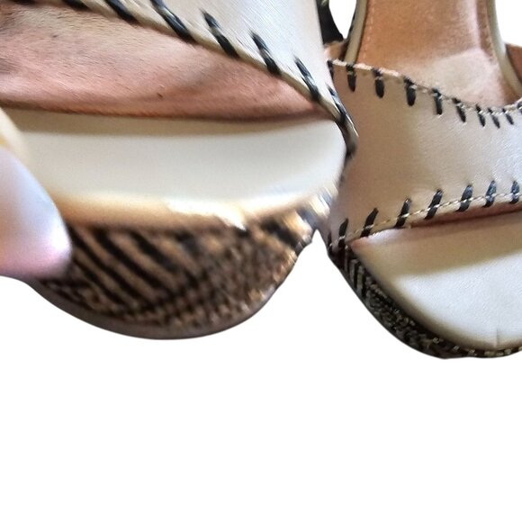 Tan Woven Wedge Heels With Ankle Tie Strap & Black Stitch Detail Womens Size 8.5 - Picture 12 of 15